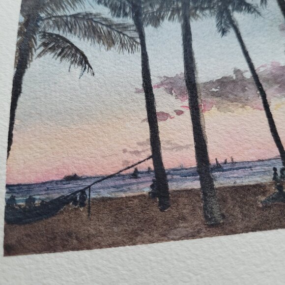 Waikiki Sunset I - Tiny Original Watercolor Artwork - Picture 3 of 4